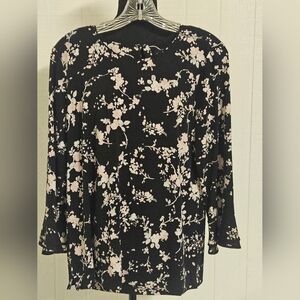 Karl Lagerfeld Paris Black Floral Blouse Size Medium